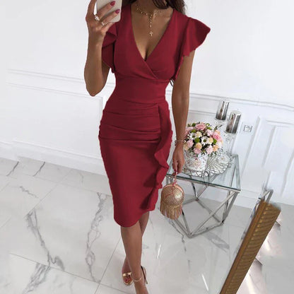 Variant image for Fina Dam Klänningar V-ringning med Rufsade Hems i Högkvalitativt Material-16