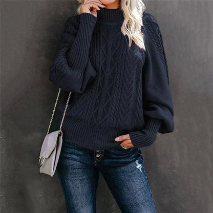 Variant image for Kvinnors Virkad Tröja Hög Krage Mjuk Material-67