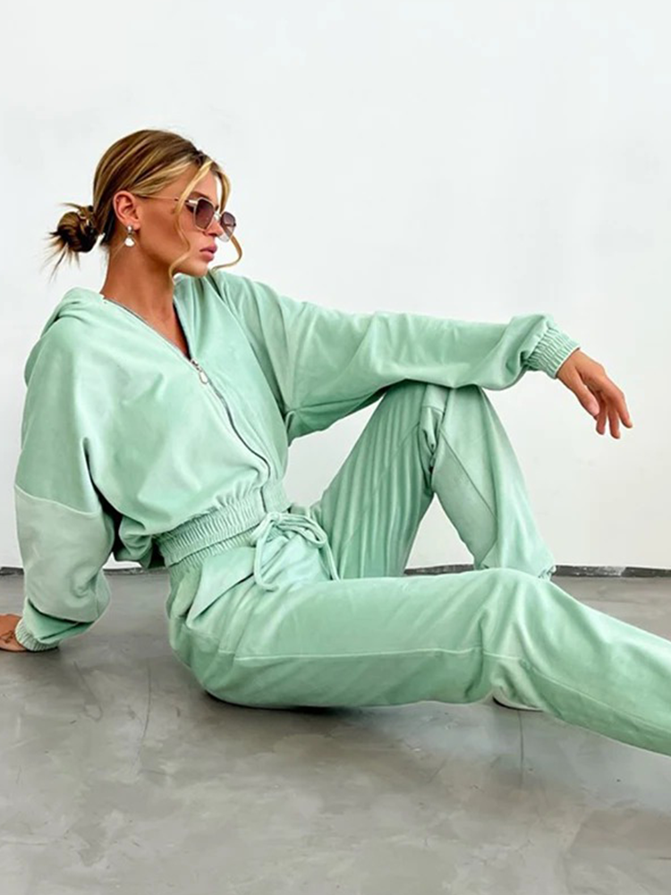 Dam Zip Hoodie Set med Modern Design och Bekväma Joggingsbyxor i Högkvalitativt Material – Avslappnad Passform, S-L 2