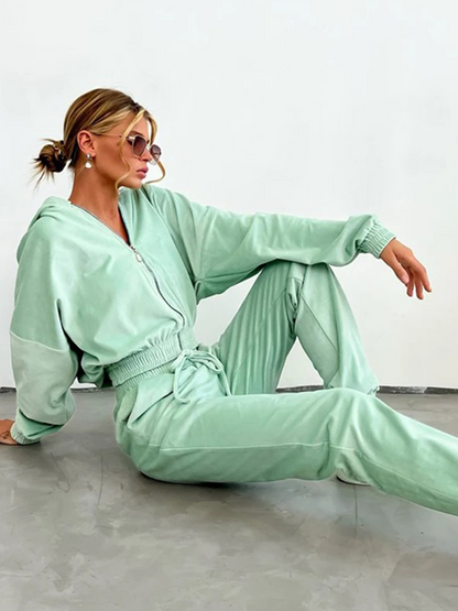 Dam Zip Hoodie Set med Modern Design och Bekväma Joggingsbyxor i Högkvalitativt Material – Avslappnad Passform, S-L 2