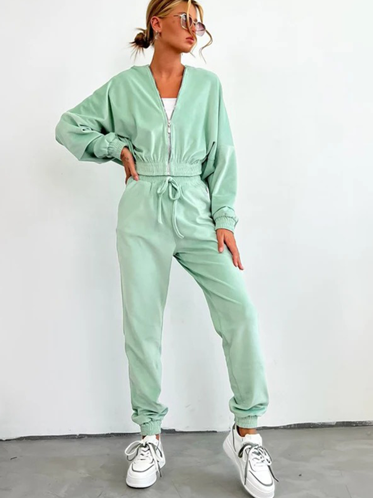 Dam Zip Hoodie Set med Modern Design och Bekväma Joggingsbyxor i Högkvalitativt Material – Avslappnad Passform, S-L 1