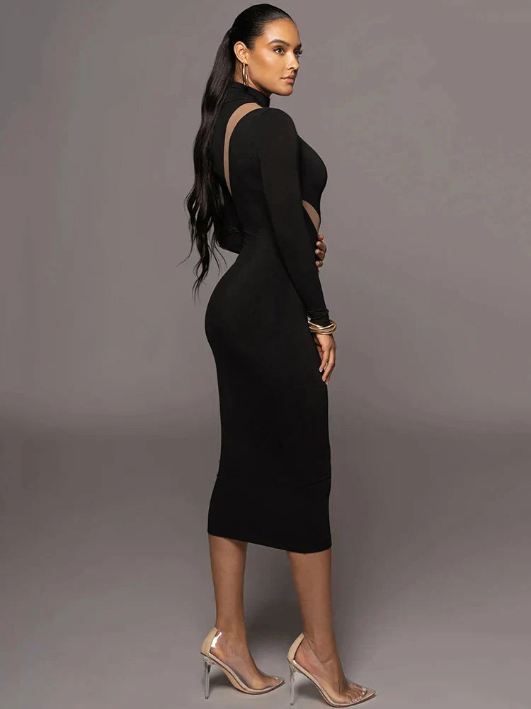 Maxiklänning Dam Lång Ärmar Mönstrad Polyester-3