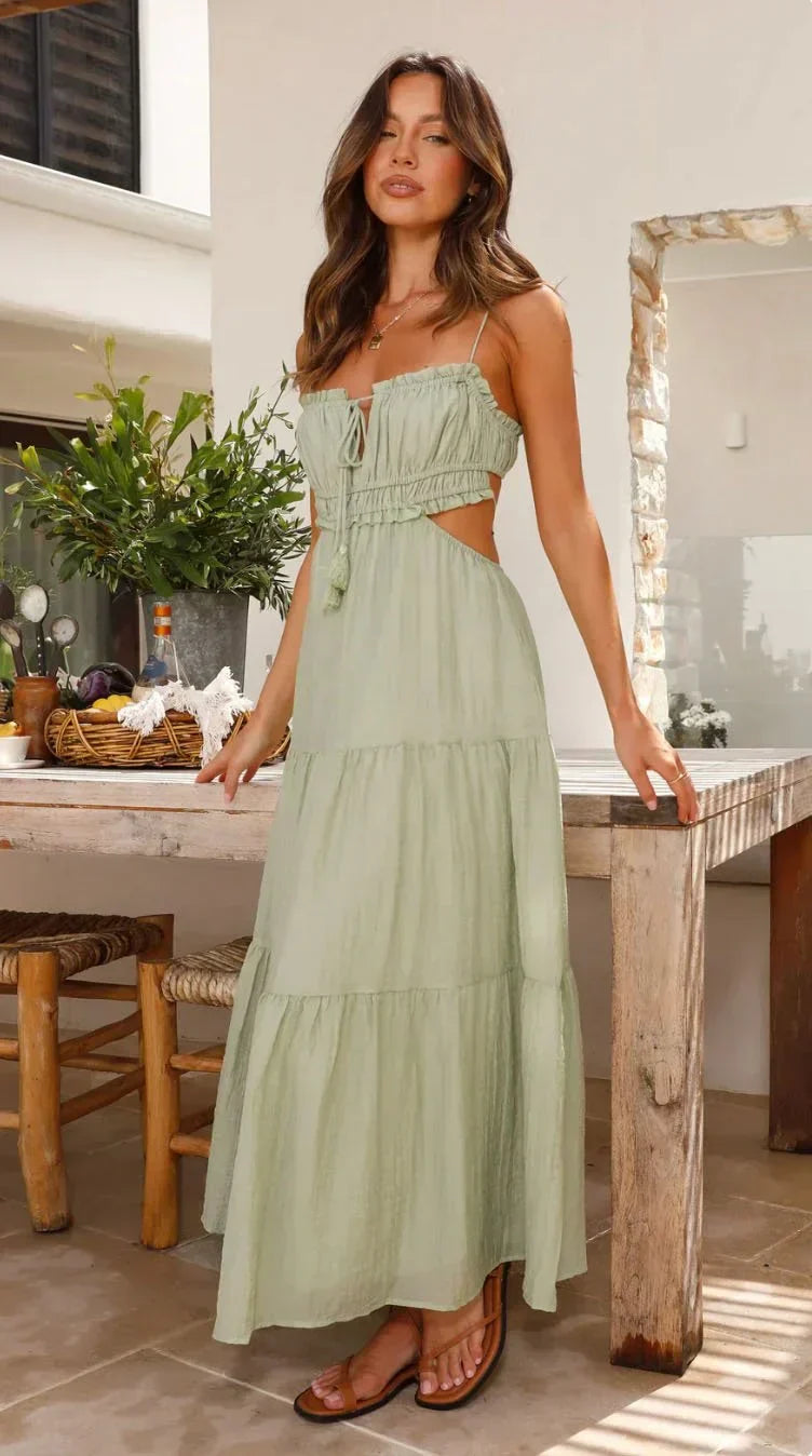 Dam Maxiklänning Utan Ärmar med Ruffles Lätt Material-6