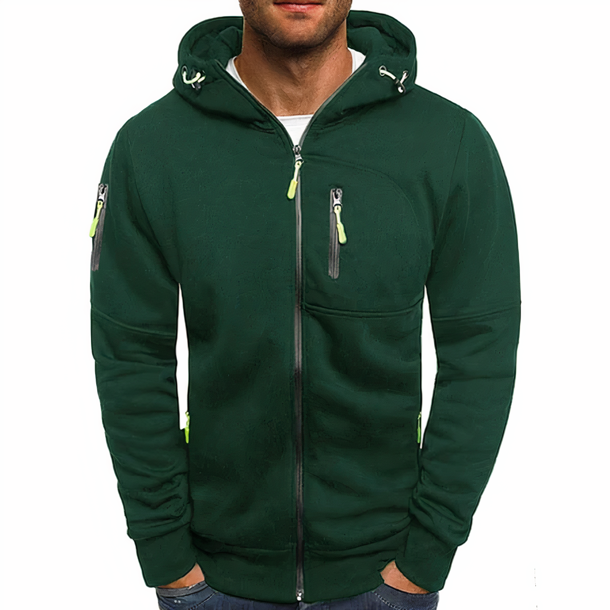 Herrar Zip Hoodie Mjuk Bomullsmix med Dragkedja 4