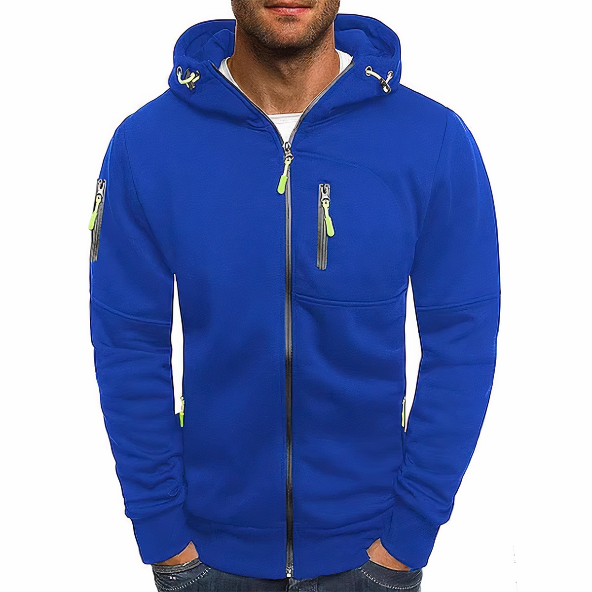 Herrar Zip Hoodie Mjuk Bomullsmix med Dragkedja 5