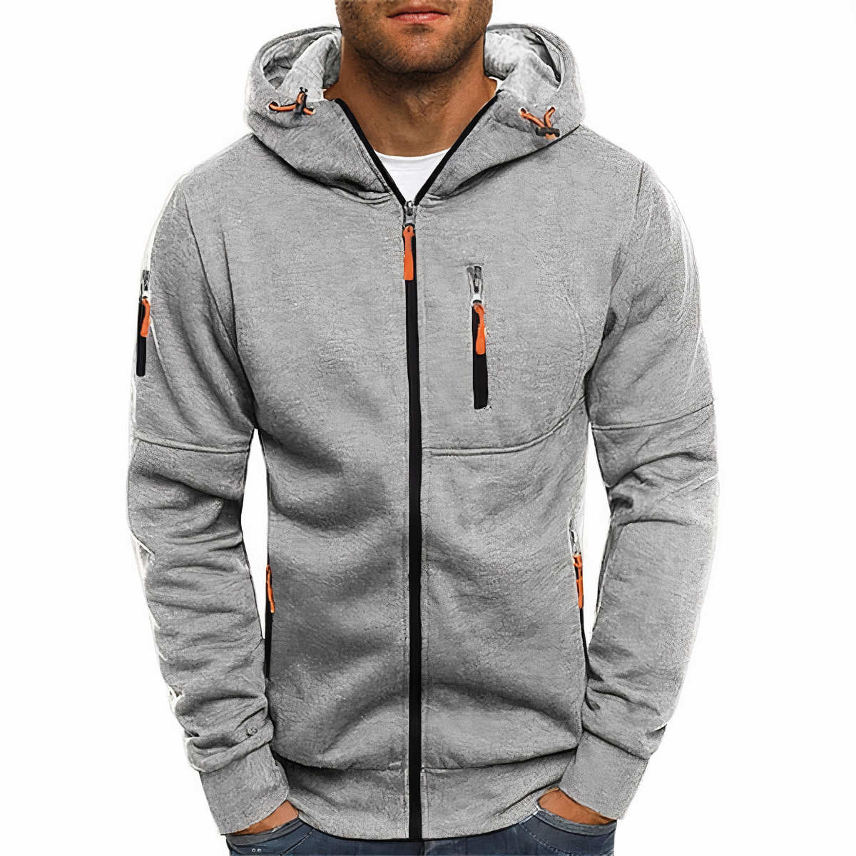 Herrar Zip Hoodie Mjuk Bomullsmix med Dragkedja 6