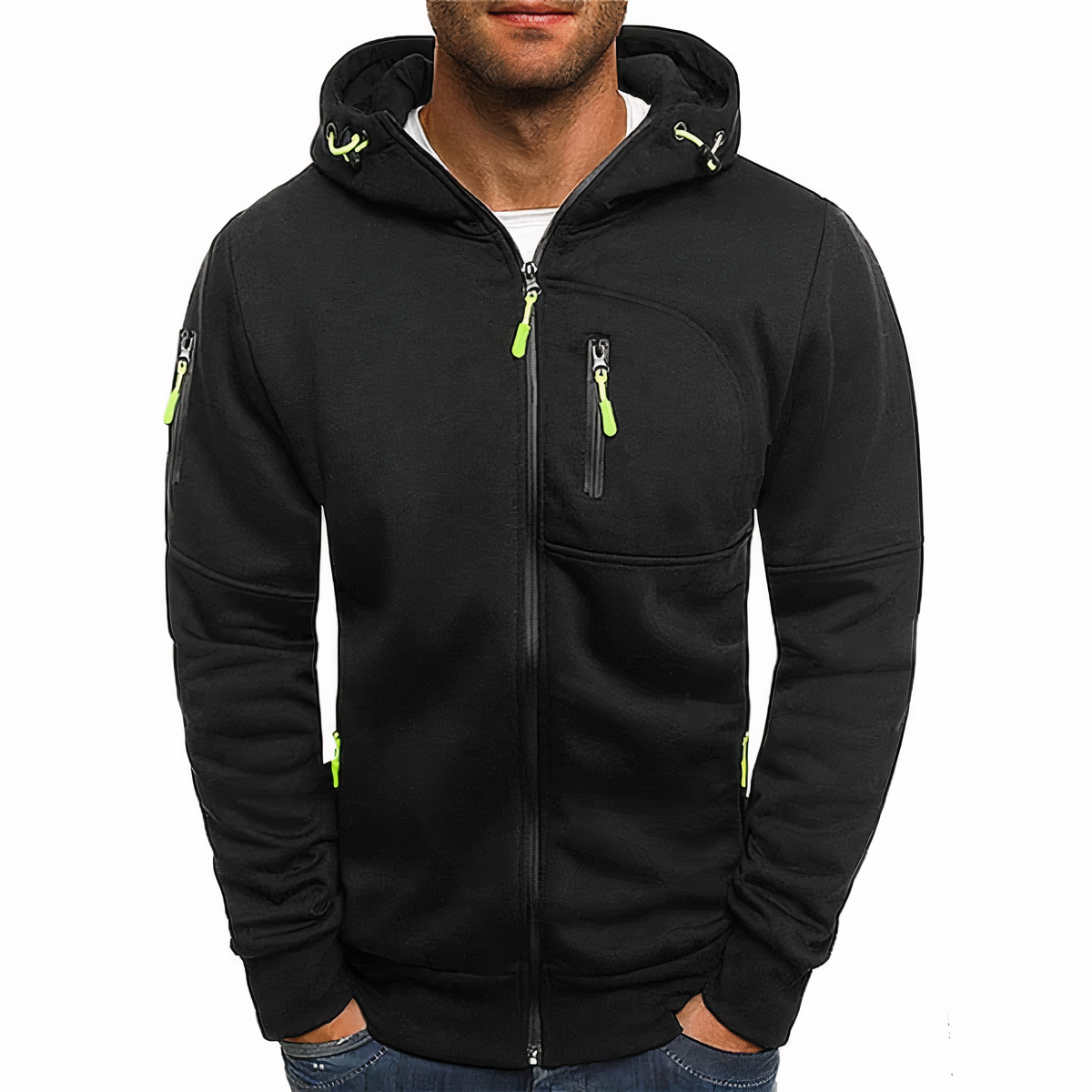 Herrar Zip Hoodie Mjuk Bomullsmix med Dragkedja 2