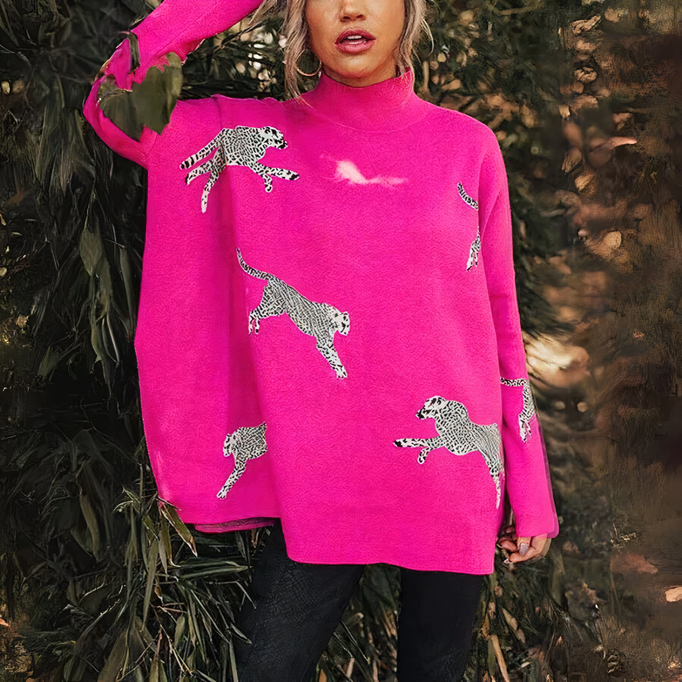 Variant image for Dam Tröja Turtleneck Leopardmönster Syntetmaterial-1