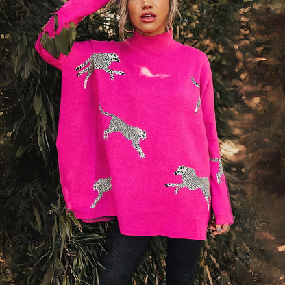 Variant image for Dam Tröja Turtleneck Leopardmönster Syntetmaterial-1