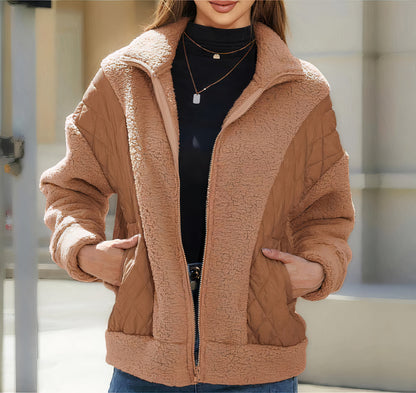 Damjacka Stepp Patchwork Fleece för Kalla Dagar – Varm och Bekväm Jacka för Dam, Quiltad Design 7