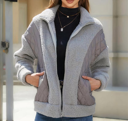 Damjacka Stepp Patchwork Fleece för Kalla Dagar – Varm och Bekväm Jacka för Dam, Quiltad Design 1