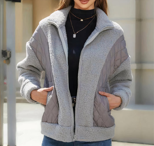 Damjacka Stepp Patchwork Fleece för Kalla Dagar – Varm och Bekväm Jacka för Dam, Quiltad Design 1