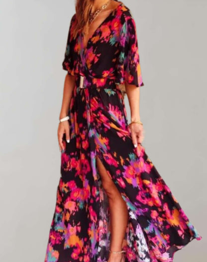 Kvinnors Flödande Klänning Med Blommönster Polyester-2