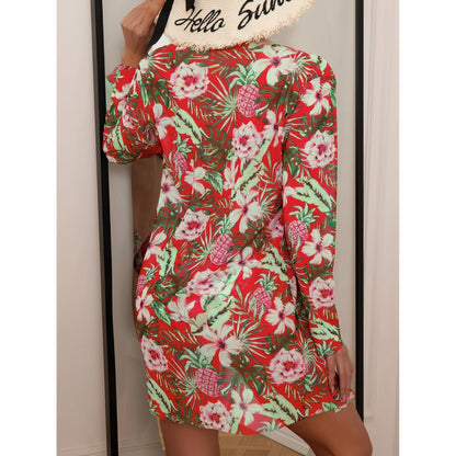 Dam Bikiniuppsättning med Blommönster och Kimono i Snabbtorkande Material-3