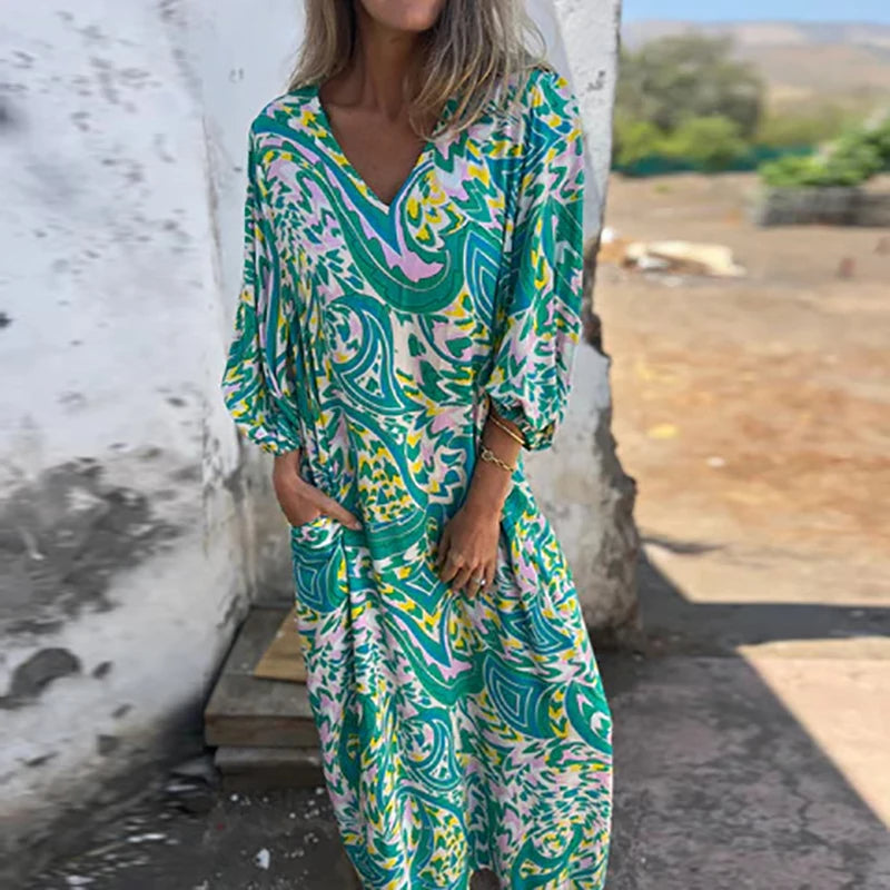 Damklänning Vintage Leopard Mönster Polyester Elegant Stil-2