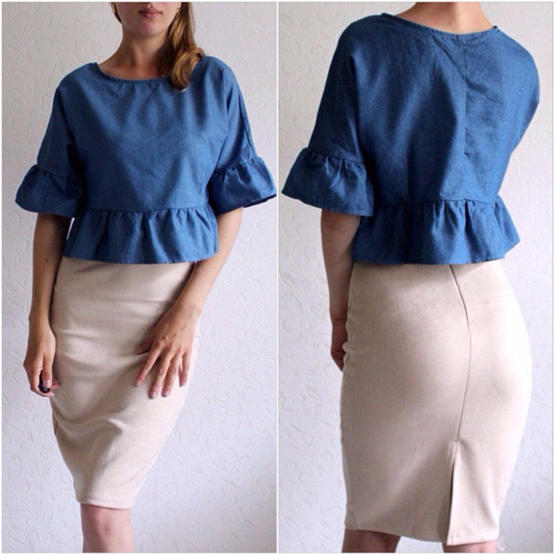 Dam Midikjol Elastisk Midja Nylon och Bomull Elegant Silhuett-4