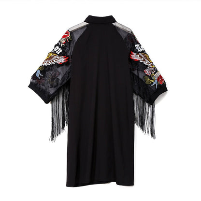 Dam Klänning Midi Broderad Bomull 3/4 Ärmar-4