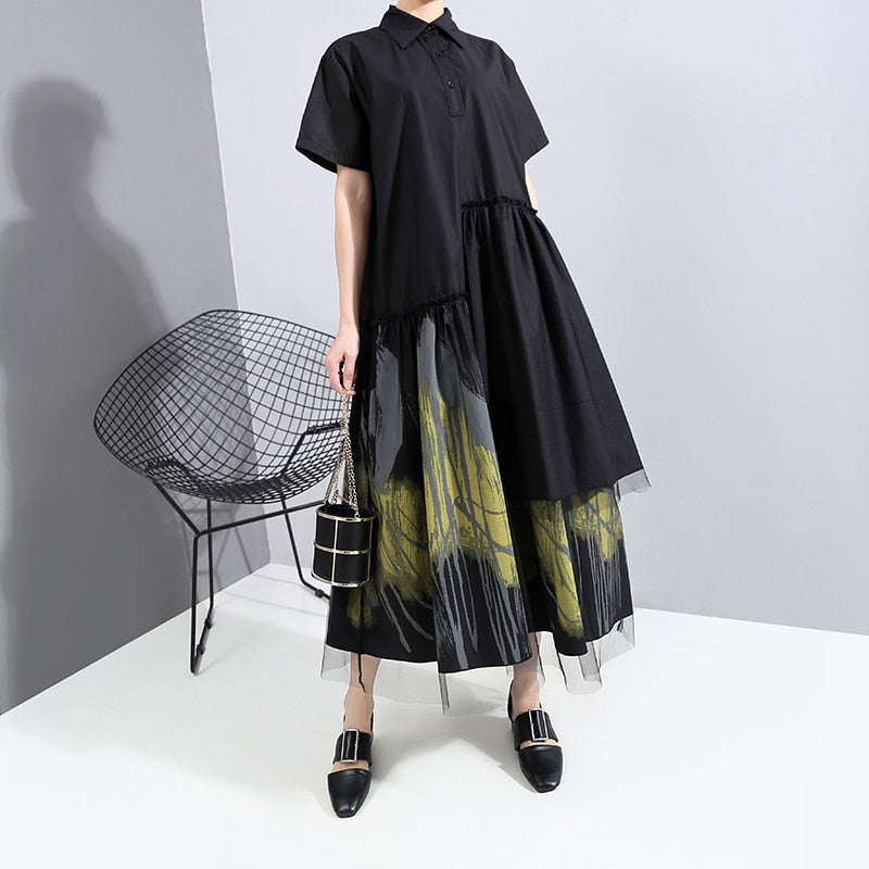 Dam Klänning A-linje Kortärmad Abstrakt Mönster Bomull Viskos-4