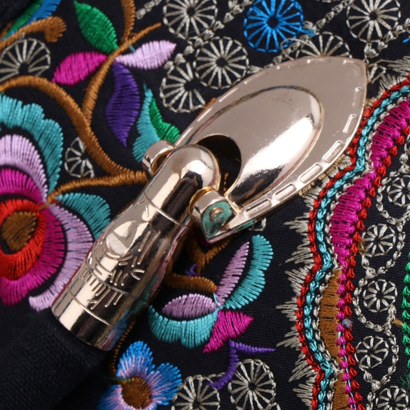 Dam Axelväska Blommönster Slitstark Duk med Dragkedja-6