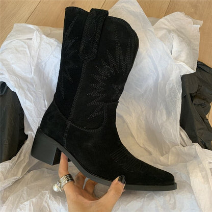 Dam Stövlar Cowboy Ekoleather Blockhäl Träoptiksula-3