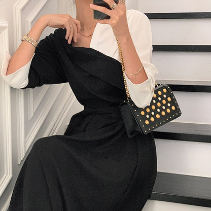 Dam Lång Klänning V-Hals Långärmad Polyester Elegant Fina Dam Klänningar-5