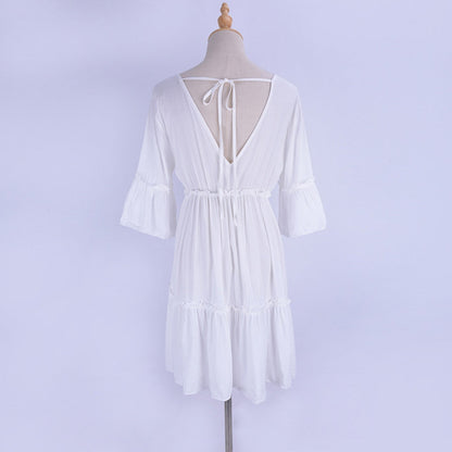 Kvinnors Miniklänning Halvklockärmar Polyester 6