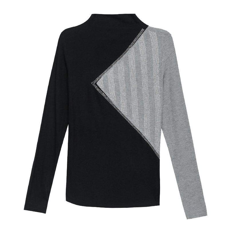 Dam Långärmad T-shirt Rullkrage Patchwork Bomull Polyester-5