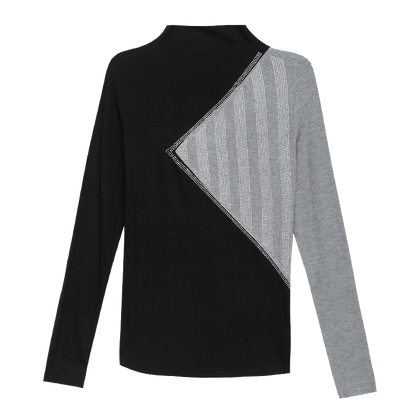 Dam Långärmad T-shirt Rullkrage Patchwork Bomull Polyester-5