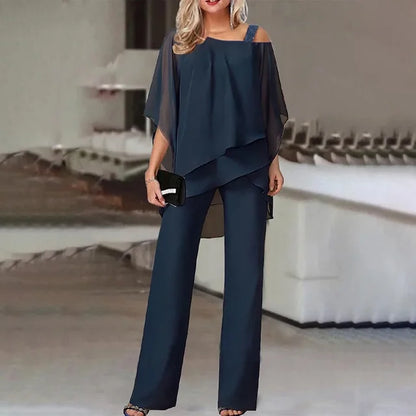 Axelfri Tvådelad Uppsättning för Kvinnor – Elegant Polyester och Acetat, Perfekt för Festliga Tillfällen, Finns i Flera Färger 10