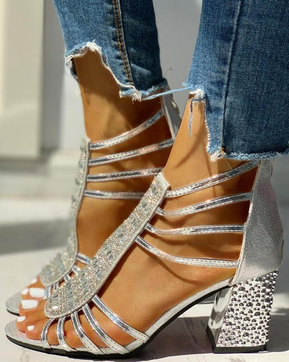 Kvinnors Chunky Högklackad Sandal med Strass PU-5