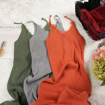 Kvinnors MIDI Klänning V-ringning Bomullsblandning-2