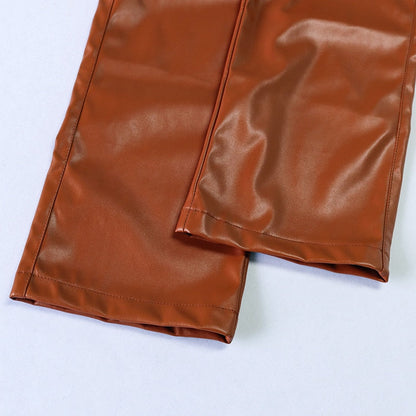 Snygga Byxor Dam Raka PU-Läder Casual Stil-5