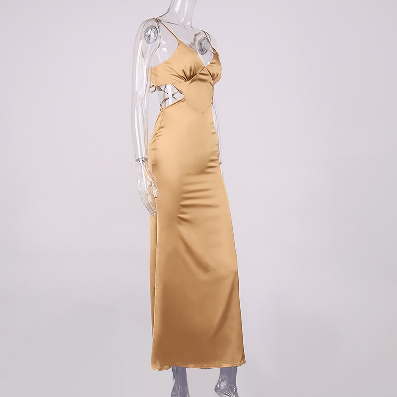 Dam Maxiklänning V-Hals Spaghetti-bärare A-Linje Polyester-6