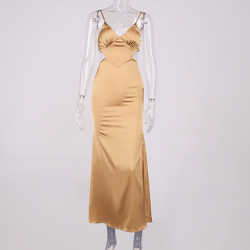 Dam Maxiklänning V-Hals Spaghetti-bärare A-Linje Polyester-5