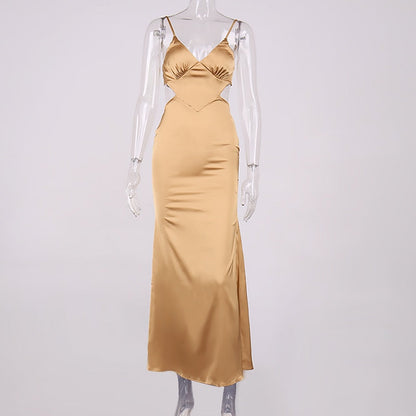 Dam Maxiklänning V-Hals Spaghetti-bärare A-Linje Polyester-5