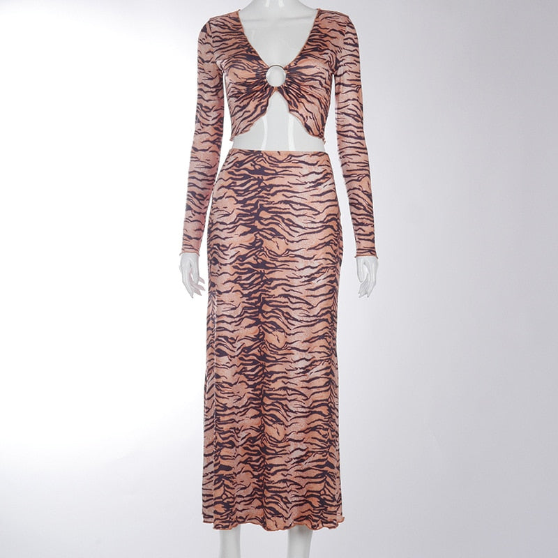 Dam Rockuppsättning A-linje Spandex-Polyester med Tigerstripad Design-3