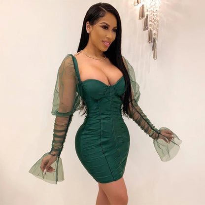 Variant image for Kvinnors Bodycon Mini Klänning Puffade Ärmar Polyester-2