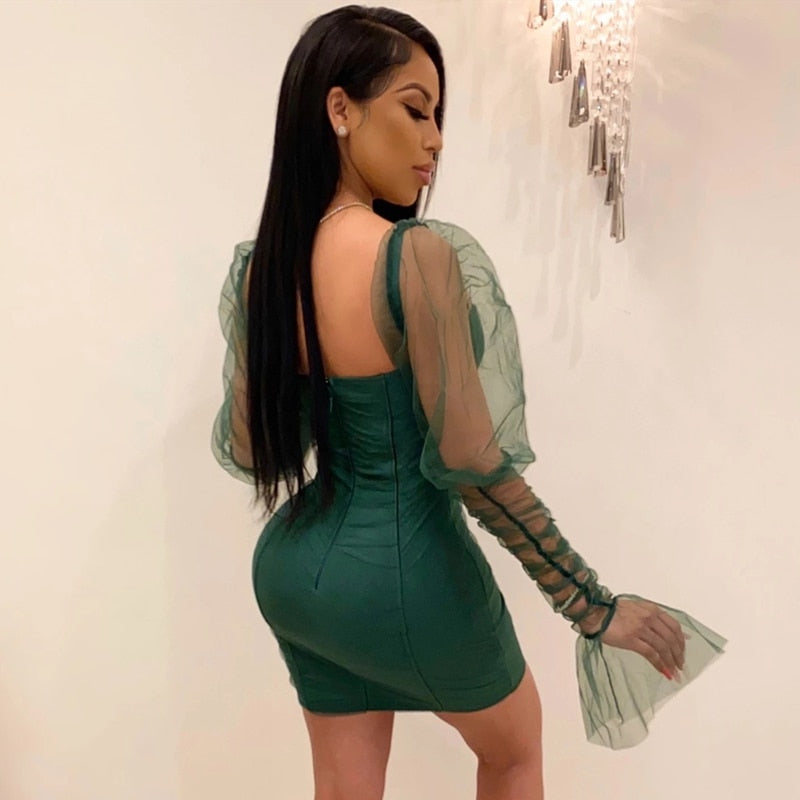 Kvinnors Bodycon Mini Klänning Puffade Ärmar Polyester-3