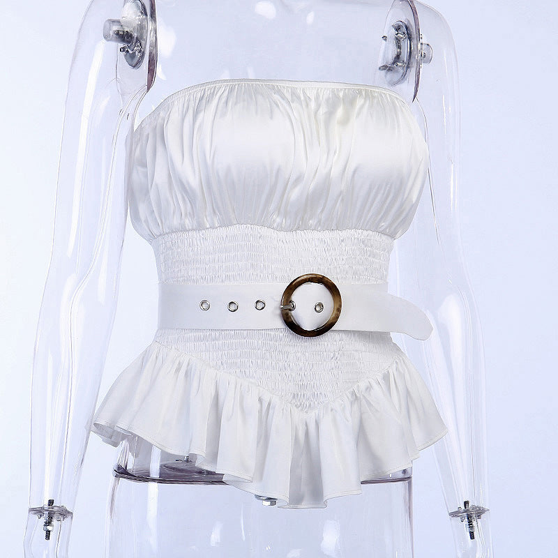 Dam Blus Ärmlös Rynkad Polyester Spandex-6