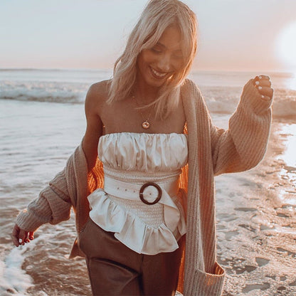 Dam Blus Ärmlös Rynkad Polyester Spandex-5