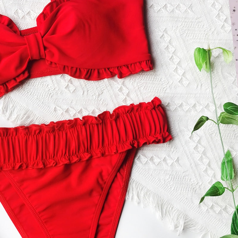 Dam Bikini Bandeau med Valantdetaljer i Polyester och Nylon-4