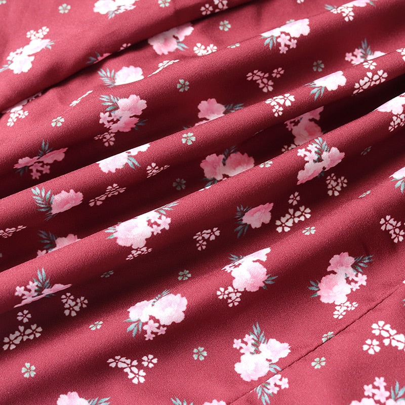 Blommig Midi Klänning med Spaghetti Bärare och Hög Slits – A-Line Silhuett i Polyester 5