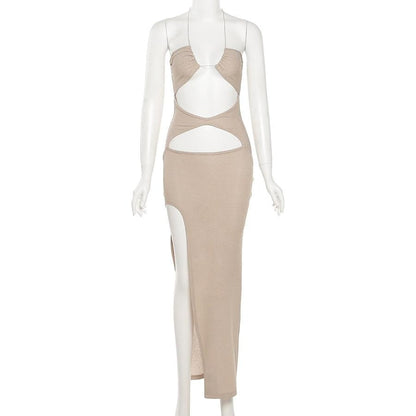 Dam Klänning Midi Halterneck Figurnära Polyester-3