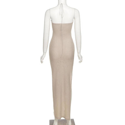 Dam Klänning Midi Halterneck Figurnära Polyester-4