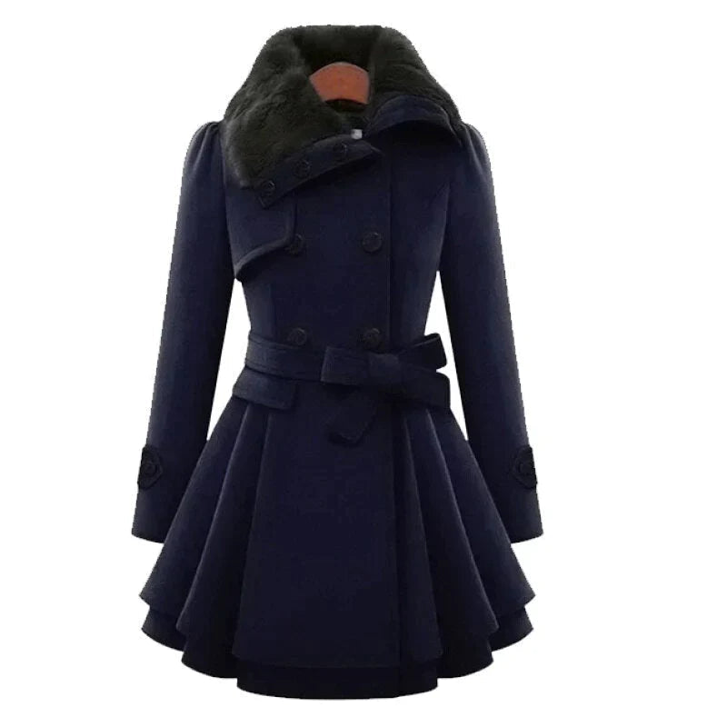 Dam Trenchcoat Elegant Snitt med Vegansk Päls och Justerbart Bälte-4