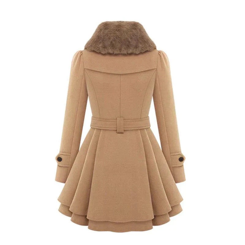 Dam Trenchcoat Elegant Snitt med Vegansk Päls och Justerbart Bälte-2