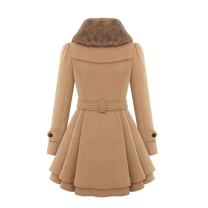 Dam Trenchcoat Elegant Snitt med Vegansk Päls och Justerbart Bälte-2