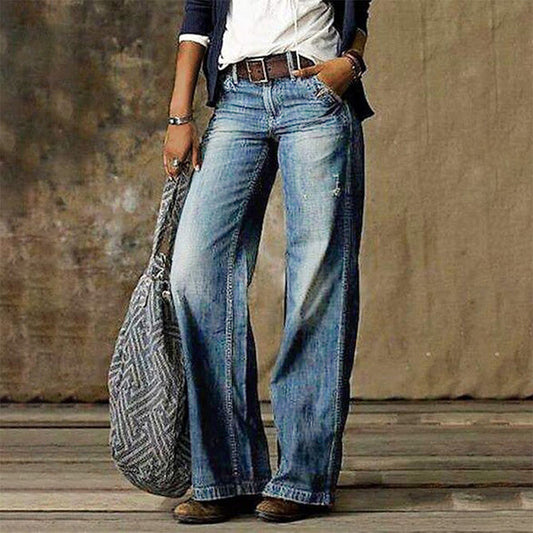 Dam Jeans Med Hög Midja i Robust Denim – Raka Ben för Tidlös Stil och Komfort 1