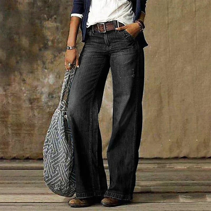 Dam Jeans Med Hög Midja i Robust Denim – Raka Ben för Tidlös Stil och Komfort 8
