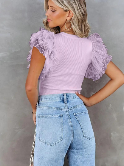 Kort Blus för Damer med Ruffles i Viskos – Avslappnad Passform, Finns i Flera Färger och Storlekar XS till 2XL 9